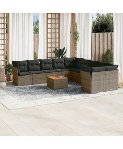 vidaXL 11-cz. zestaw mebli ogrodowych z poduszkami, szary rattan PE Dārza mēbeļu komplekti