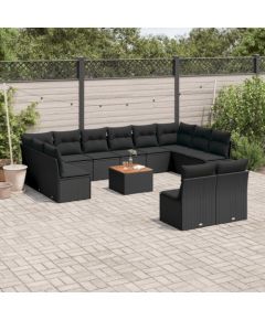 vidaXL 13-cz. zestaw mebli do ogrodu, poduszki, czarny, rattan PE Dārza mēbeļu komplekti