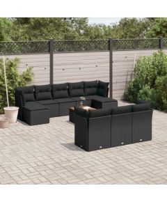 vidaXL 11-cz. zestaw wypoczynkowy do ogrodu, poduszki czarny rattan PE Dārza mēbeļu komplekti