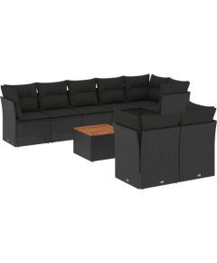 vidaXL 9-cz. zestaw wypoczynkowy do ogrodu, z poduszkami, czarny Dārza mēbeļu komplekti