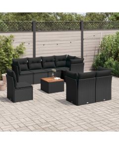vidaXL 9-cz. zestaw wypoczynkowy do ogrodu, z poduszkami, czarny Dārza mēbeļu komplekti