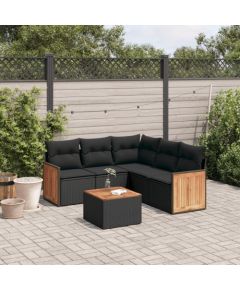 vidaXL 6-cz. zestaw mebli ogrodowych z poduszkami, czarny polirattan Dārza mēbeļu komplekti