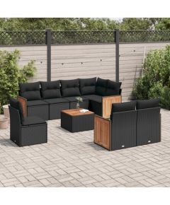 vidaXL 9-cz. zestaw wypoczynkowy do ogrodu, z poduszkami, czarny Dārza mēbeļu komplekti