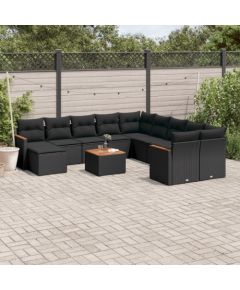 vidaXL 12-cz. zestaw mebli do ogrodu, z poduszkami, czarny, polirattan Dārza mēbeļu komplekti