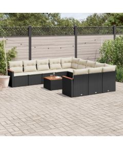 vidaXL 12-cz. zestaw mebli do ogrodu, z poduszkami, czarny, polirattan Dārza mēbeļu komplekti