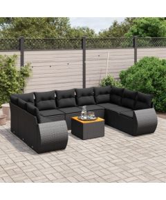 vidaXL 10-cz. zestaw wypoczynkowy do ogrodu, poduszki czarny rattan PE Dārza mēbeļu komplekti