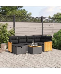 vidaXL 7-cz. zestaw wypoczynkowy do ogrodu, z poduszkami, czarny Dārza mēbeļu komplekti