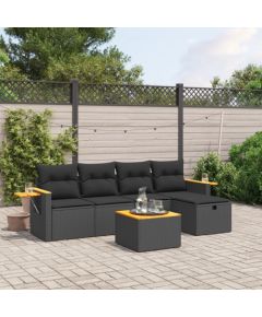 vidaXL 6-cz. zestaw mebli ogrodowych z poduszkami, czarny polirattan Dārza mēbeļu komplekti