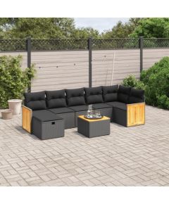 vidaXL 8-cz. zestaw wypoczynkowy do ogrodu, z poduszkami, czarny Dārza mēbeļu komplekti