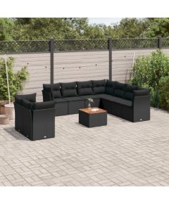 vidaXL 10-cz. zestaw wypoczynkowy do ogrodu, z poduszkami, czarny Dārza mēbeļu komplekti