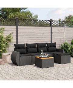 vidaXL 6-cz. zestaw mebli ogrodowych z poduszkami, czarny polirattan Dārza mēbeļu komplekti