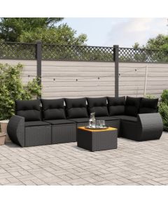 vidaXL 7-cz. zestaw wypoczynkowy do ogrodu, z poduszkami, czarny Dārza mēbeļu komplekti