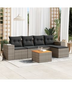 vidaXL 6-cz. zestaw mebli ogrodowych z poduszkami, szary, polirattan Dārza mēbeļu komplekti