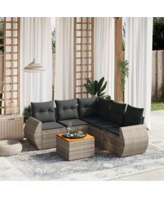 vidaXL 6-cz. zestaw mebli ogrodowych z poduszkami, szary, polirattan Dārza mēbeļu komplekti