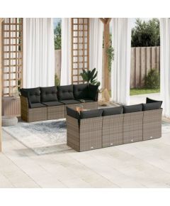 vidaXL 9-cz. zestaw mebli ogrodowych z poduszkami, szary, polirattan Dārza mēbeļu komplekti