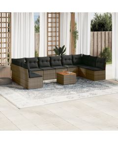 vidaXL 11-cz. zestaw mebli ogrodowych z poduszkami, szary rattan PE Dārza mēbeļu komplekti