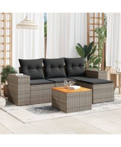 vidaXL 5-cz. zestaw wypoczynkowy do ogrodu, poduszki, szary rattan PE Dārza mēbeļu komplekti