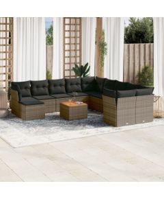 vidaXL 12-cz. zestaw mebli ogrodowych z poduszkami, szary, polirattan Dārza mēbeļu komplekti