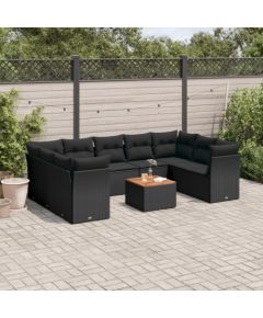 vidaXL 10-cz. zestaw wypoczynkowy do ogrodu, poduszki czarny rattan PE Dārza mēbeļu komplekti