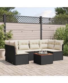 vidaXL 7-cz. zestaw wypoczynkowy do ogrodu, z poduszkami, czarny Dārza mēbeļu komplekti