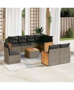 vidaXL 9-cz. zestaw mebli ogrodowych z poduszkami, szary, polirattan Dārza mēbeļu komplekti