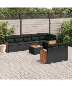 vidaXL 9-cz. zestaw wypoczynkowy do ogrodu, z poduszkami, czarny Dārza mēbeļu komplekti