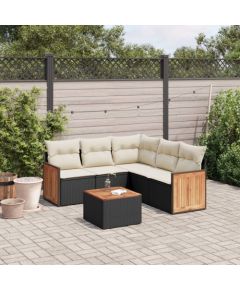 vidaXL 6-cz. zestaw mebli ogrodowych z poduszkami, czarny polirattan Dārza mēbeļu komplekti