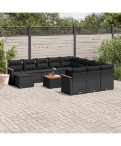 vidaXL 13-cz. zestaw mebli do ogrodu, poduszki, czarny, rattan PE Dārza mēbeļu komplekti