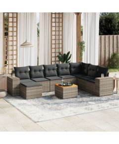 vidaXL 9-cz. zestaw mebli ogrodowych z poduszkami, szary, polirattan Dārza mēbeļu komplekti