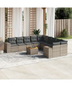 vidaXL 11-cz. zestaw mebli ogrodowych z poduszkami, szary rattan PE Dārza mēbeļu komplekti