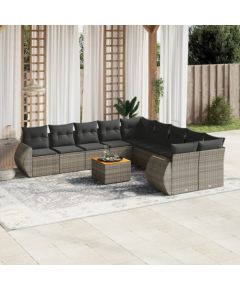 vidaXL 11-cz. zestaw mebli ogrodowych z poduszkami, szary rattan PE Dārza mēbeļu komplekti