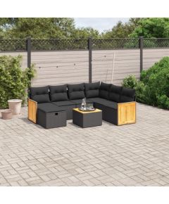 vidaXL 8-cz. zestaw wypoczynkowy do ogrodu, z poduszkami, czarny Dārza mēbeļu komplekti