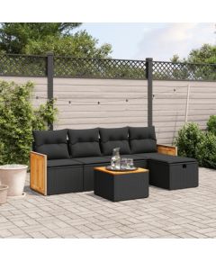 vidaXL 6-cz. zestaw mebli ogrodowych z poduszkami, czarny polirattan Dārza mēbeļu komplekti