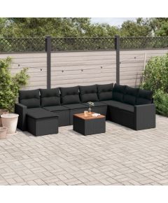 vidaXL 9-cz. zestaw wypoczynkowy do ogrodu, z poduszkami, czarny Dārza mēbeļu komplekti