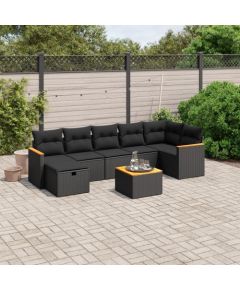 vidaXL 8-cz. zestaw wypoczynkowy do ogrodu, z poduszkami, czarny Dārza mēbeļu komplekti