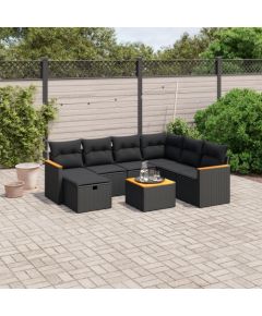 vidaXL 8-cz. zestaw wypoczynkowy do ogrodu, z poduszkami, czarny Dārza mēbeļu komplekti