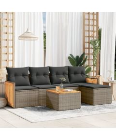 vidaXL 6-cz. zestaw mebli ogrodowych z poduszkami, szary, polirattan Dārza mēbeļu komplekti