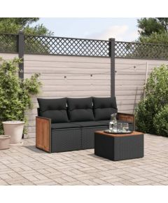 vidaXL 4-cz. zestaw wypoczynkowy do ogrodu, poduszki, czarny rattan PE Dārza mēbeļu komplekti