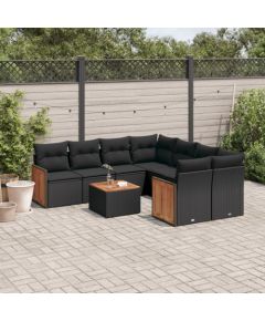 vidaXL 9-cz. zestaw wypoczynkowy do ogrodu, z poduszkami, czarny Dārza mēbeļu komplekti