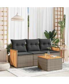 vidaXL 4-cz. zestaw wypoczynkowy do ogrodu, poduszki, szary, rattan PE Dārza mēbeļu komplekti