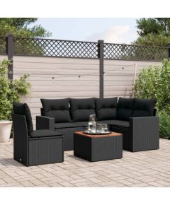 vidaXL 6-cz. zestaw mebli ogrodowych z poduszkami, czarny polirattan Dārza mēbeļu komplekti