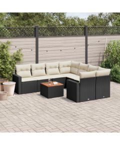 vidaXL 9-cz. zestaw wypoczynkowy do ogrodu, z poduszkami, czarny Dārza mēbeļu komplekti