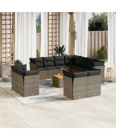 vidaXL 12-cz. zestaw mebli ogrodowych z poduszkami, szary, polirattan Dārza mēbeļu komplekti