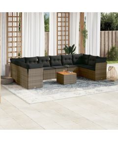 vidaXL 11-cz. zestaw mebli ogrodowych z poduszkami, szary rattan PE Dārza mēbeļu komplekti