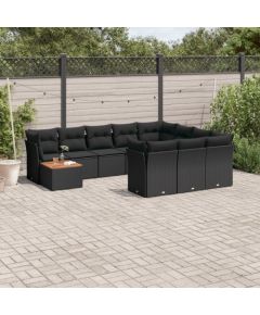 vidaXL 11-cz. zestaw wypoczynkowy do ogrodu, poduszki czarny rattan PE Dārza mēbeļu komplekti