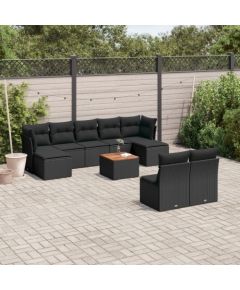 vidaXL 10-cz. zestaw wypoczynkowy do ogrodu, poduszki czarny rattan PE Dārza mēbeļu komplekti