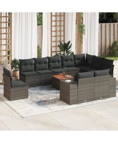 vidaXL 11-cz. zestaw mebli ogrodowych z poduszkami, szary rattan PE Dārza mēbeļu komplekti