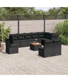 vidaXL 11-cz. zestaw wypoczynkowy do ogrodu, poduszki czarny rattan PE Dārza mēbeļu komplekti