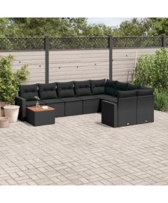 vidaXL 10-cz. zestaw wypoczynkowy do ogrodu, poduszki czarny rattan PE Dārza mēbeļu komplekti