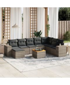 vidaXL 9-cz. zestaw mebli ogrodowych z poduszkami, szary, polirattan Dārza mēbeļu komplekti